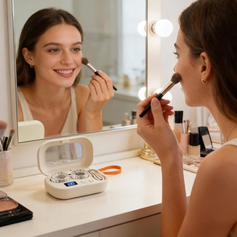 Rechargeable Contact Lens Cleaner with Vanity Mirror